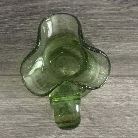 Vintage Small 5" Hand Blown Fancy Green Art Glass Pitcher-Bubble Detail-GUC - Picture 3 of 7